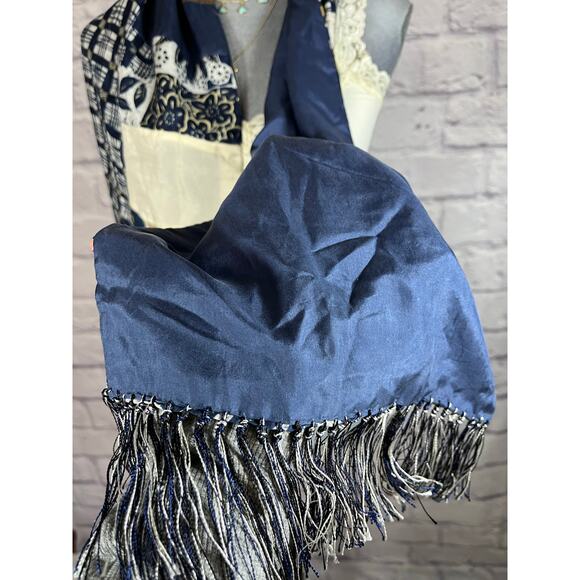 Patchwork/Multipattern Boho Silk Fringe Scarf - Picture 4 of 8